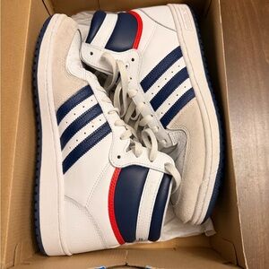 Adidas Men's White, Navy, and Red Sneakers